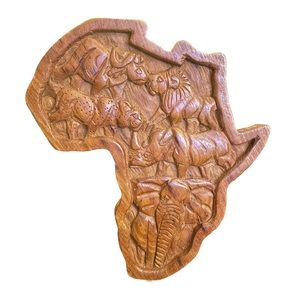 Handmade carved wooden Africa with animals wall decor